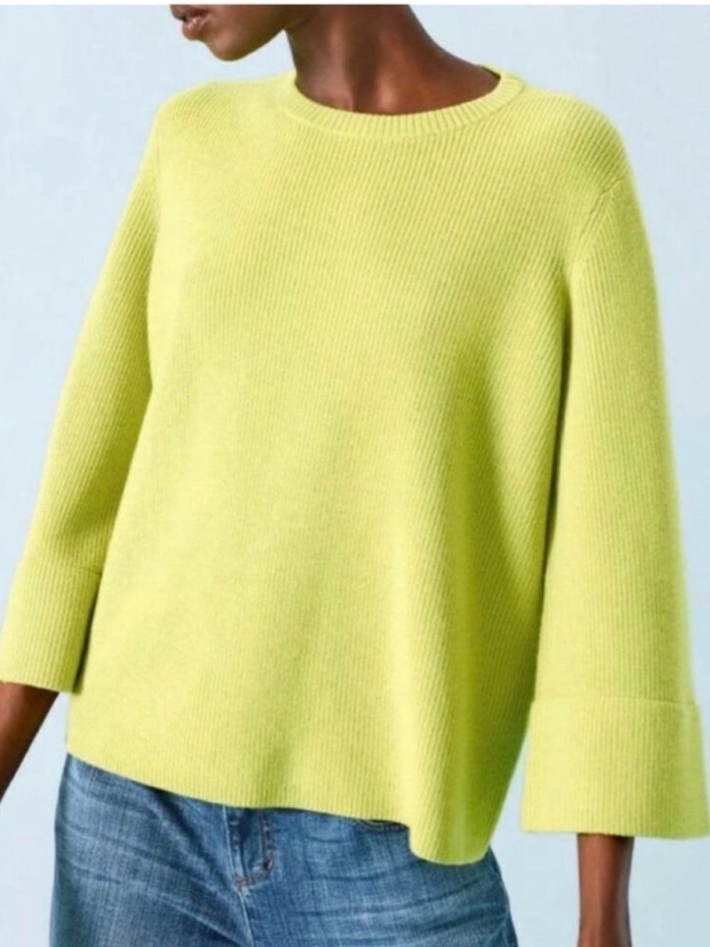 Eileen Fisher chartreuse neon bell sleeve sweater, size S
